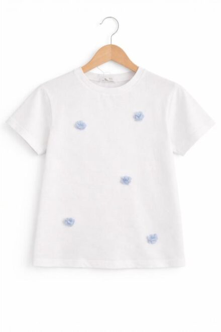 Camiseta flores celeste